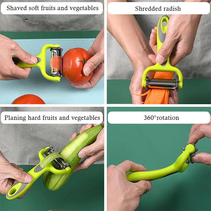 PrepWhirl Trio: The 3-in-1 Rotary Peeler, Slicer & Grater for Culinary Creations