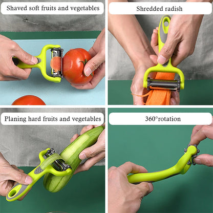 PrepWhirl Trio: The 3-in-1 Rotary Peeler, Slicer & Grater for Culinary Creations