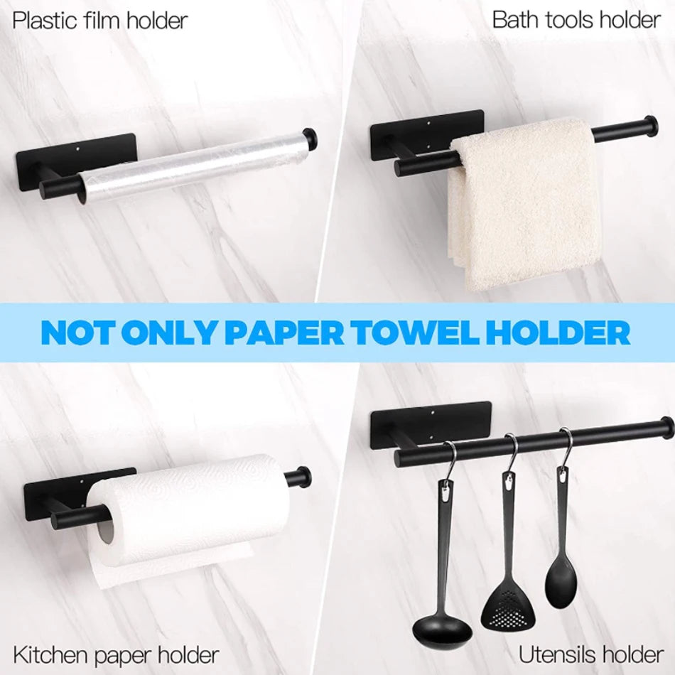 Grip & Gleam™ Duo: The No-Drill Toilet Roll & Towel Holder in Brushed Gold & Black