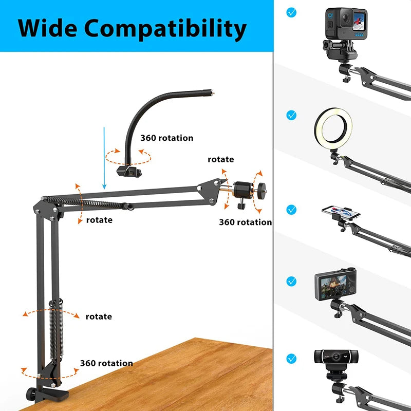 Content Creator's Command Centre: Overhead Tripod & Ring Light for Flawless Videos