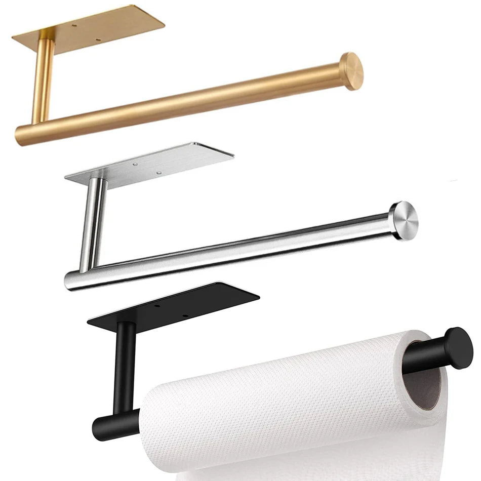 Grip & Gleam™ Duo: The No-Drill Toilet Roll & Towel Holder in Brushed Gold & Black